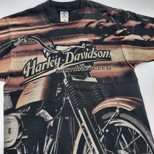 Vtg Harley Davidson Shirt Mens M All Over‎ Print AOP Motorcycle Bikercore Rare